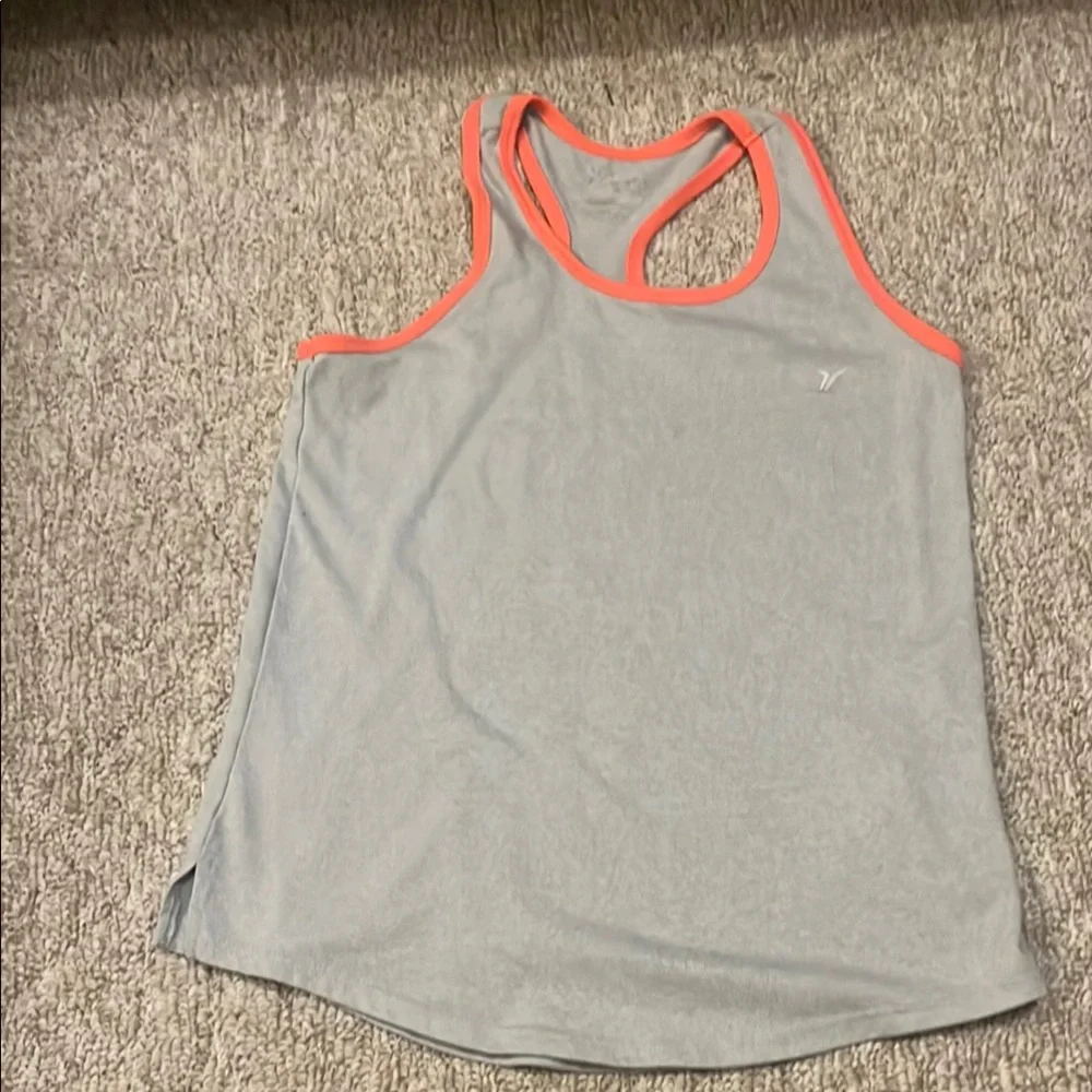 Old Navy Light Gray Racerback Active Go-Dry Tank w Coral Trim Girls’ M 10-12